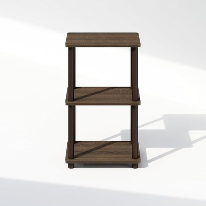 Furinno Turn-N-Tube Side Table, 2-Tier End Table with Open Shelf, Easy Assembly Night Stand, Bedside Table with Round Poles, for Living Room, Bedroom, Walnut