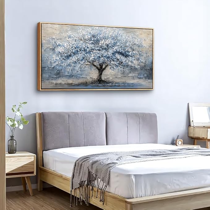 ZUITINGHUA Canvas Wall Art For Living Room Wood Framed Wall Decor For Bedroom Modern Office Decorations Grayish Blue Painting Tree Abstract Picture Canvas Prints Artwork Home Decor Posters 20x40 In