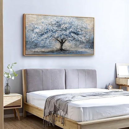 ZUITINGHUA Canvas Wall Art For Living Room Wood Framed Wall Decor For Bedroom Modern Office Decorations Grayish Blue Painting Tree Abstract Picture Canvas Prints Artwork Home Decor Posters 20x40 In