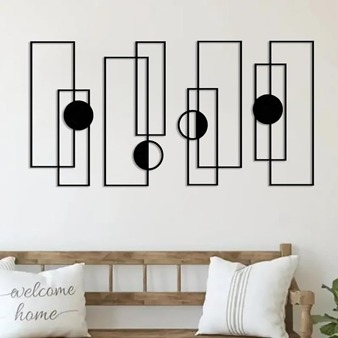 DUOOLN 4Pcs Abstract Metal Wall Art Decor,Black Modern Geometric Hanging Sign, Minimalist Single Line Art Wall Décor Sculptures, Living Room Bedroom Bathroom Office Farmhouse Decoration-15.7 * 6.89in