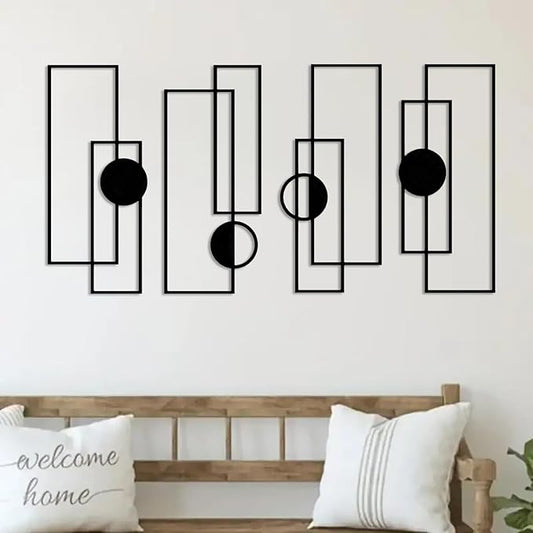 DUOOLN 4Pcs Abstract Metal Wall Art Decor,Black Modern Geometric Hanging Sign, Minimalist Single Line Art Wall Décor Sculptures, Living Room Bedroom Bathroom Office Farmhouse Decoration-15.7 * 6.89in