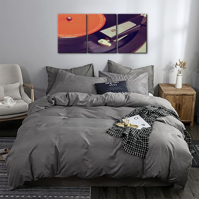 Pacimo 3 Pieces Canvas Wall Art - Old Record Player Pictures Painting Prints on Canvas Retro Musical Instrument Painting Modern Wall Art for Home Decor Stretched and Framed Ready to Hang - 12"x16"x3