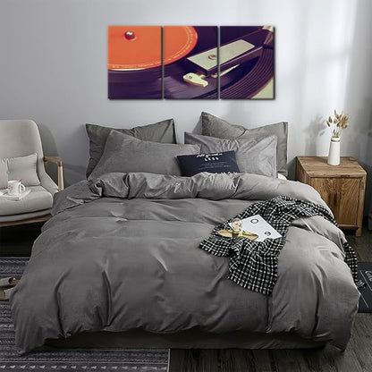 Pacimo 3 Pieces Canvas Wall Art - Old Record Player Pictures Painting Prints on Canvas Retro Musical Instrument Painting Modern Wall Art for Home Decor Stretched and Framed Ready to Hang - 12"x16"x3