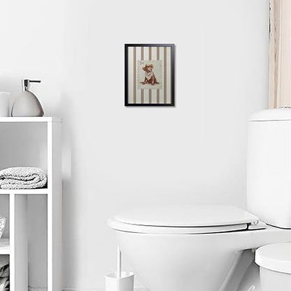 Vintage Cowboy Dog Wall Art, Western Puppy Stamp Canvas Print, Farm Rustic Country Animal Wall Decor, Southwestern Poster Oil Painting for Living Room Bedroom Nursery Office 8x10 Inch Framed