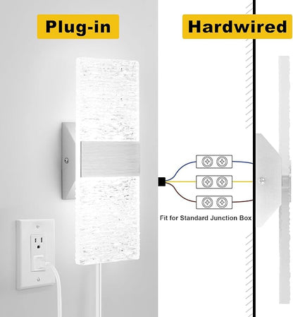 GOODATE Plug in Wall Sconces with Adjustable 3000K-6500K Colors & 10%-100% Brightness, Sconces Wall Decor Set of 2 with Remote Control, 12W Acrylic LED Plug in Wall Light (2 Pack, Corrugated Finish)