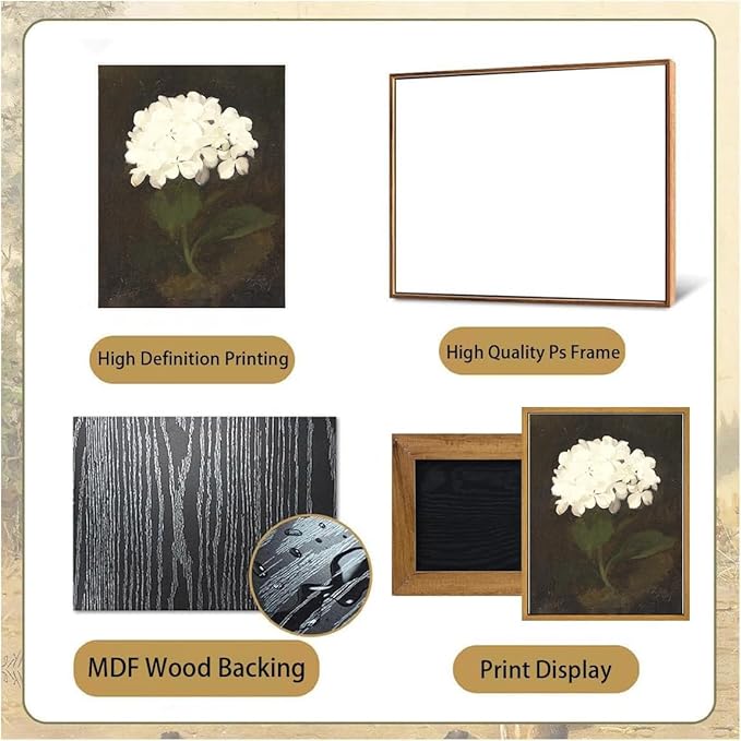Djmwtb Framed Wall Art Vintage Wall Decor Hydrangea Canvas Art Floral Pictures Botanical Paintings Dark Prints Moody Artwork for Bedroom Living Room