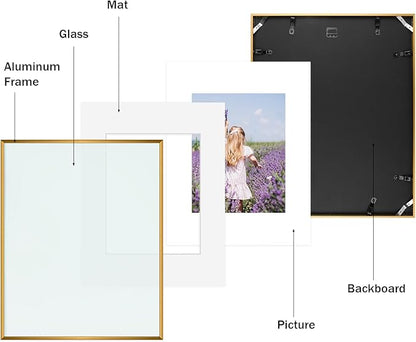 Golden State Art, Gallery Wall Frame Set of 6 - Bronze 16x20 Aluminum Photo Frames with Mat for 11x14 Pictures - 16 x 20 inch Metal Frame with Real Glass Cover - Elegant Home or Office Decor