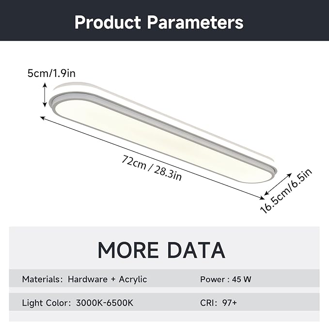 Smart LED Flush Mount Ceiling Light,28.3 Inch 45W Dimmable Modern Linear Metal Wraparound Lamp with Remote Control,Bright Energy Efficient Lighting Fixture for Kitchen Dining Room