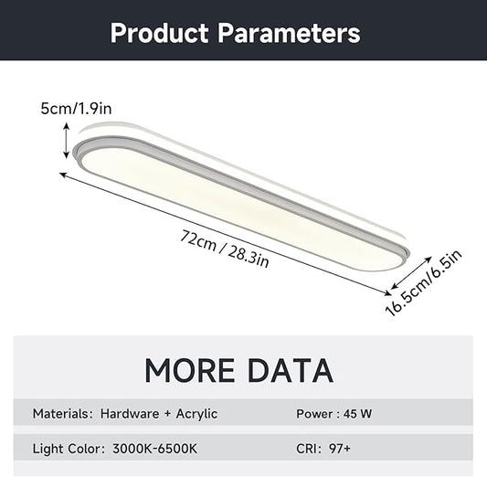 Smart LED Flush Mount Ceiling Light,28.3 Inch 45W Dimmable Modern Linear Metal Wraparound Lamp with Remote Control,Bright Energy Efficient Lighting Fixture for Kitchen Dining Room