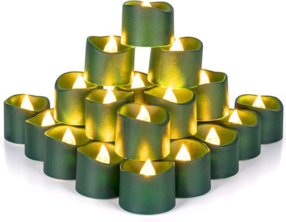 Homemory Green Tea Lights Candles Battery Operated, 200+Hour Flameless Flickering Fake Electric LED Colored Tealights for St. Patrick's Day, Christmas, Theme Party, Seasonal Celebrations, 12-Pack