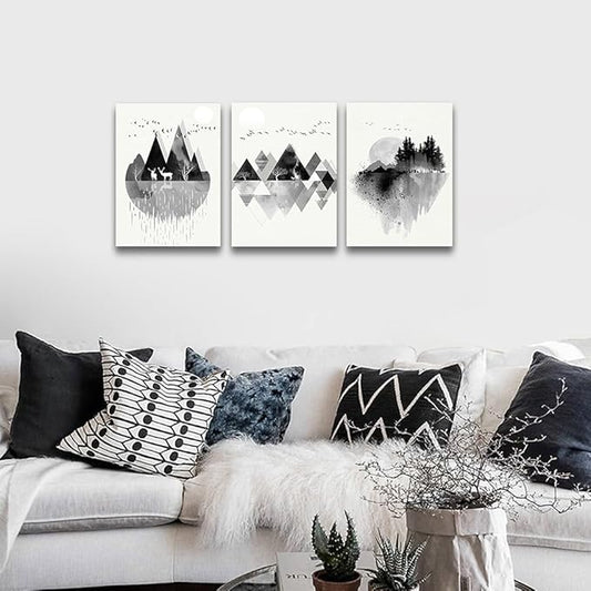Lapremoly Black And White Geometry Wall Paintings Large Wall Art For Living Room Abstract Wall Decor For Bedroom Office Decoration Wall Pictures Modern Framed Canvas Wall Posters 20x28 Inch 3 Piece