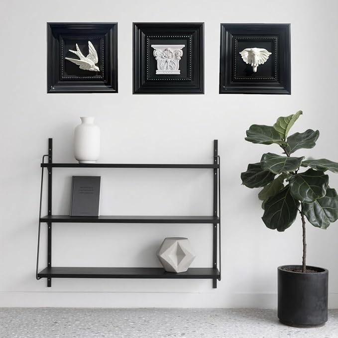 Bergamot 3D Plaster Swallow Wall Art Decor in Elegant Black Frame – 8.67" x 8.67" Bird Wall Sculpture, Timeless Home Accent for Living Room, Bedroom & Office