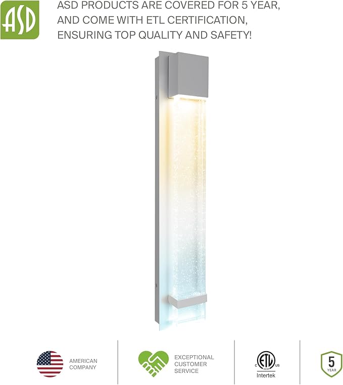 ASD LED 24" Bubble Glass Wall Light Fixture, Outdoor & Indoor Seeded Sconce | 3CCT, Waterproof, Dimmable, ETL Listed | 20W 600LM 3000-5000K 100-277V | Exterior Lantern, Porch Lighting | White, 4 Pack