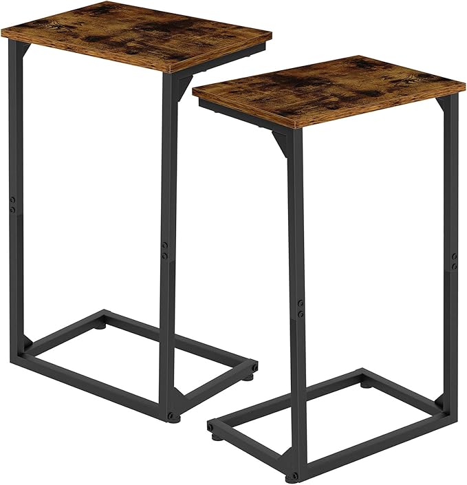AMHANCIBLE C Shaped End Tables Set of 2, Couch Side Tables that Slide Under Sofa, TV Trays for Living Room, Bedroom, Small Space, Rustic Brown, HET02BBR