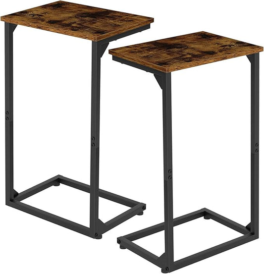 AMHANCIBLE C Shaped End Tables Set of 2, Couch Side Tables that Slide Under Sofa, TV Trays for Living Room, Bedroom, Small Space, Rustic Brown, HET02BBR