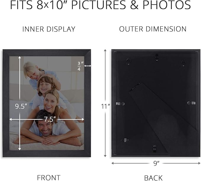 Icona Bay Combination Black Picture Frames Set - 10 PC (Four 4x6, Four 5x7, Two 8x10), Impresia Collection Multi-Pack, Simple Modern Design for Wall Gallery