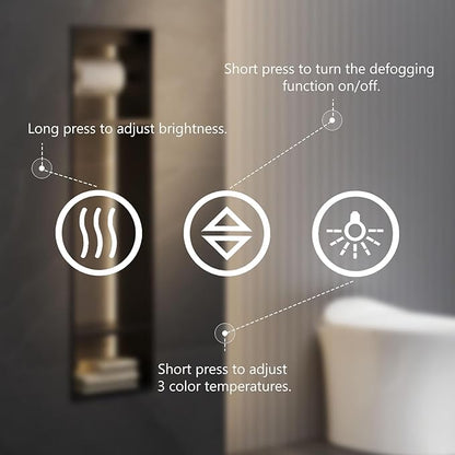 Sweetcrispy 28"x36" Smart Anti-Fog LED Bathroom Mirror with Lights and Front Light & Backlit, 3 Color Temperatures, Dimmable, Memory Function, Rectangle Modern Vanity Mirror