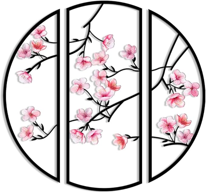 XORT 3 Pieces Metal Flowers Wall Decor, Minimalist Floral Wall Arts Hanging Decor for Living Room Bathroom Bedroom Dining Room Kitchen Indoor Outdoor