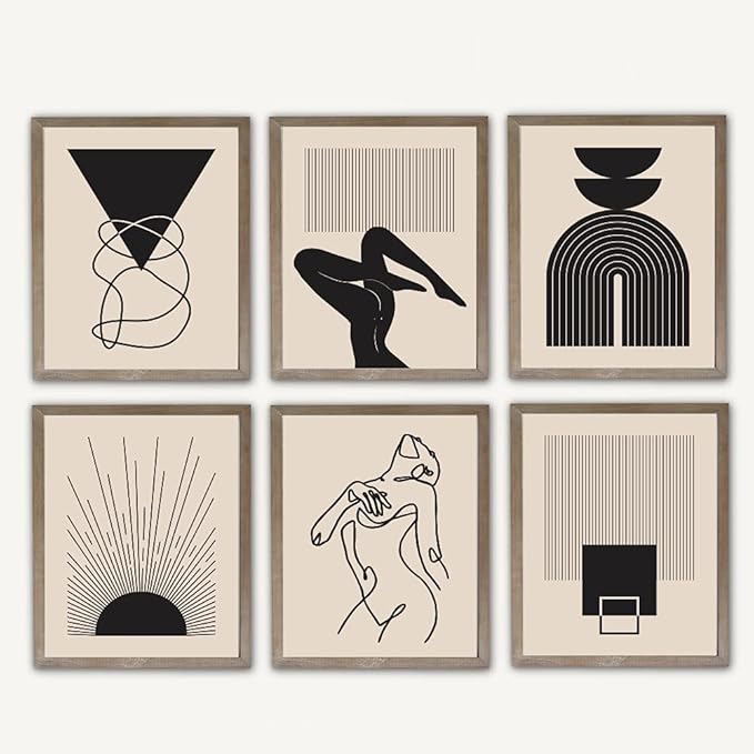 Eleville 8X10 Unframed Set of 6 Minimalist Wall Art Mid Century Art Wall Decor Mid Century Modern Decor Contemporary Wall Art Boho Prints Zen Wall Art wgn554