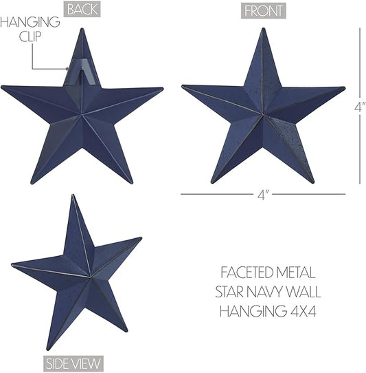 VHC Brands Patriotic Faceted Metal Star Navy Wall Hanging 4x4, Independence Day Decor, American Star Design, Distressed Appearance Metal Wall Hanging