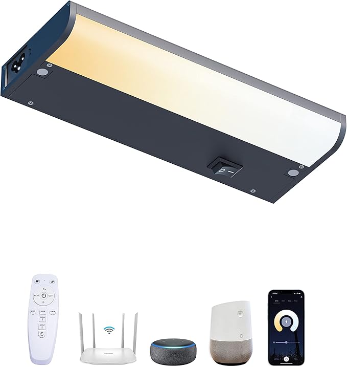 Smart Under Cabinet Lighting Hardwired Plug-in, Alexa & Google Compatible, Dimmable LED Under Cabinet Lights for Kitchen,9 Inches Under Counter Lights with App, Remote, 2700K-6500K Adjustable CCT