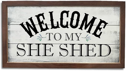 Welcome Signs Decor, Front Door Decoration for Wall, Home Farmhouse Entryway Decors, Funny Bar Signs, Wooden Framed Wall Decor, Welcome To My Shed Sign 15×7.5×0.3 inches