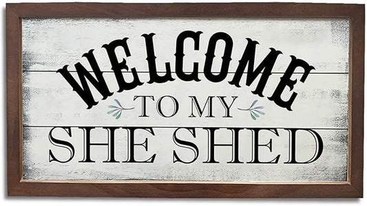 Welcome Signs Decor, Front Door Decoration for Wall, Home Farmhouse Entryway Decors, Funny Bar Signs, Wooden Framed Wall Decor, Welcome To My Shed Sign 15×7.5×0.3 inches