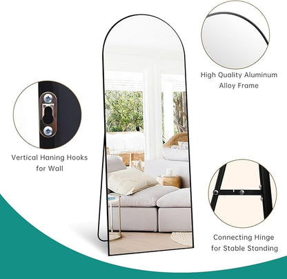 65''x22'' Arched Full Length Mirror, Floor Mirror with Stand, Full Body Mirror, Wall Mirrors, Modern & Contemporary Full Length Mirrors, Aluminum Alloy Frame - Black