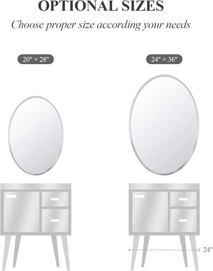 Frameless Oval Bathroom Mirror, 24x36 Inch Beveled Edge Vanity Wall Mirror for Over Sink, Modern Decorative Mirror for Bathroom, Bedroom, Entryway