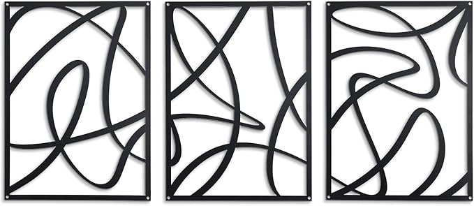 Zzbakress 3 Pcs Black Metal Wall Decor Abstract Wall Art Decor Fine Curve Wall Decoration Minimalist Metal Decoration Single Line Wall Art for Living Room Bedroom Bathroom (Elegant)