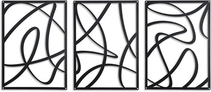 Zzbakress 3 Pcs Black Metal Wall Decor Abstract Wall Art Decor Fine Curve Wall Decoration Minimalist Metal Decoration Single Line Wall Art for Living Room Bedroom Bathroom (Elegant)
