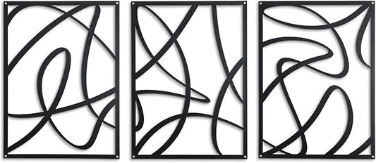 Zzbakress 3 Pcs Black Metal Wall Decor Abstract Wall Art Decor Fine Curve Wall Decoration Minimalist Metal Decoration Single Line Wall Art for Living Room Bedroom Bathroom (Elegant)