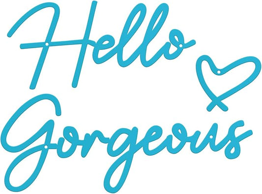 Hello Gorgeous Metal Wall Art Decor Black Modern Hello Gorgeous Signs Farmhouse Metal Wall Art Hanging Decoration for Home Bathroom Living Room Bedroom Office Hotel Wall Decoration (Blue)