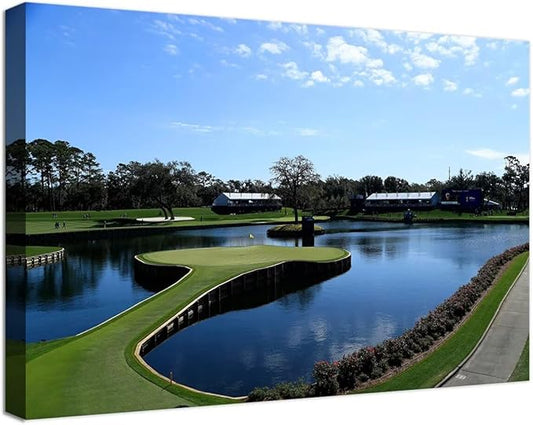 TPC Sawgrass Golf Course Wall Art for Living Room Bedroom Office Wall Decor - USA Golf Course Picture Poster Framed Artwork Canvas Prints Golf Art Ready to Hang(18''H x 24''W)