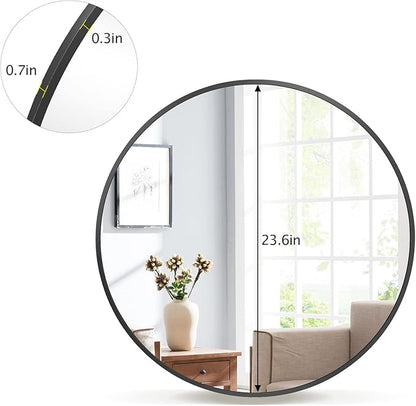 VooBang Round Mirror 23.6" Black Wall Mounted Circle Mirrors Vanity Mirror with Aluminum Alloy Frame Modern Decoration for Bathroom, Living Room, Vanity, Bedroom, Entryway