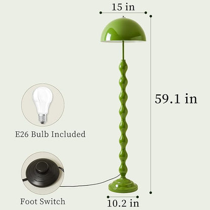 Unique Floor Lamp Creative Green Mushroom Lamp Standing Lamp with 38CM Wide Iron Shade and Foot Switch Modern Floor Light for Living Room, Bedroom, Office, Corner