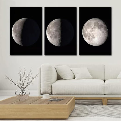 Pacimo Moon Canvas Prints Wall Art Space Pictures Paintings Modern Gallery Wrapped Black and White Abstract Sky Giclee Artwork for Living Room Bedroom Home Office Decor Ready to Hang - 16"x24"x3 Panel