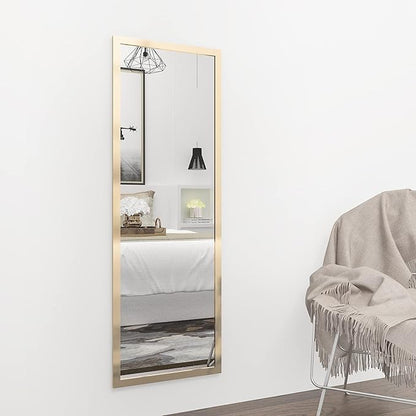 whitebeach Hanging Door Mirror,Full Body Mirror Wall Full Length 44”x16” Gold Wall Mounted Over The Door Bedroom