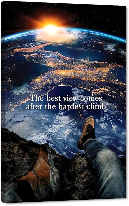 Extra Large 1 Big Pieces Office Canvas Wall Art Motivational Quotes The Best View Comes After The Hardest Climb Wall Pictures HD Print Gift Choice for Friends Gallery Wrapped Ready to Hang-28"Wx44"H