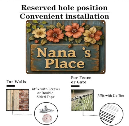 Funnysign Garden Gifts Nana's Place Vintage Gardening Tin Sign for Home Patio Garden Porch Greenhouse Yard Decor 8 X 12 Inch (3825)