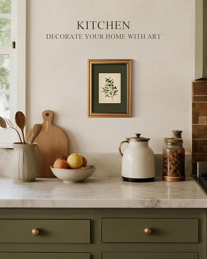 VIYYIEA Vintage Gold Framed Wall Art, Olive Canvas Painting, Vintage Olive Tree Decor for Kitchen, Farmhouse Aesthetic Botanical Pictures, Minimalist Canvas for Bedroom Bathroom Living Room, 12x16inch