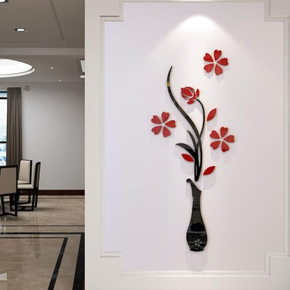 3D Vase Wall Murals for Living Room Bedroom Sofa Backdrop TV Background, Originality Stickers Gift, DIY Wall Decal Decor (Red, 47 X 18 Inches)