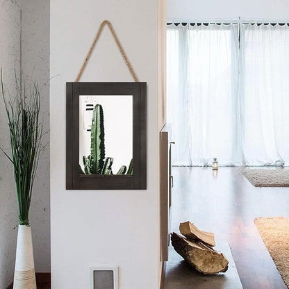 Rectangle Wall Mirror for Bathroom, Distressed White Wood Decor with Hanging Rope for Rustic Home Decor, Vanity, Living Room 12"×16"（Black）