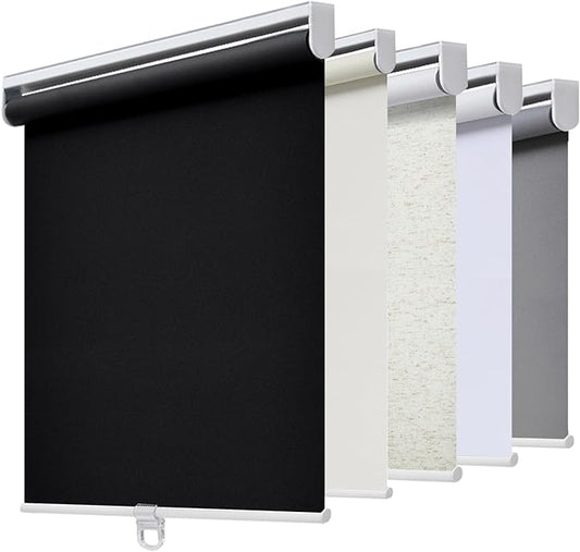 AOSKY Cordless Roller Shades Blackout Blinds for Windows Room Darkening Rolled Up Shades with Spring System, UV Protection Window Shades Door Blinds for Home and Office (29.5" W x 72" H, Black)