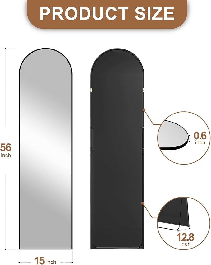 Delma Arched Mirror Full Length,Standing Mirror Full Body,Large Floor with Stand for Wall Entryway Door Bedroom Bathroom Living Room