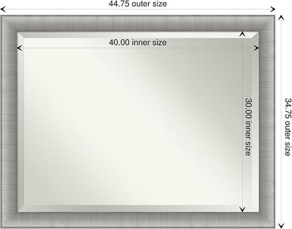 Amanti Art Silver Bathroom Mirror for Over Sink, 35x45 Elegant Brushed Pewter Rectangle Vanity Mirror, X-Large Casual Frame, Hangs Horizonally and Vertically, Bathroom Wall Decor, Beveled Edge