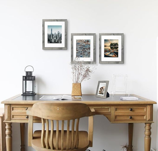 Grey 8x10 Picture Frame set of 3,Display 8x10 without Mat or 5x7 with Mat Wall Gallery Photo Frames