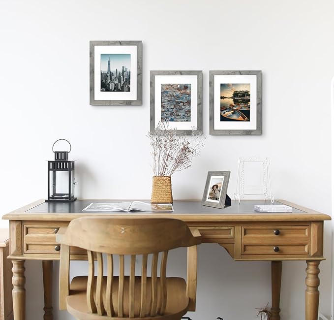 Grey 11x14 Picture Frame set of 3,Display 11x14 without Mat or 8x10 with Mat，Wall Gallery Photo Frames