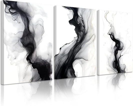 Black White Abstract Wall Art Decor Set of 3 Modern Wall Art Minimalist Canvas Wall Decor Black White Abstract Prints Modern Pictures Minimalist Artwork for Room Bedroom 24x36 Inch Ready to Hang