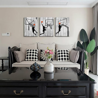 Lapremoly Canvas Wall Art For Living Room Wall Decorations For Bedroom Boy's Room Decor Black And White Pictures Sport Play Basketball Wall Paintings Office Prints Artwork Modern Home Decor 3 Piece